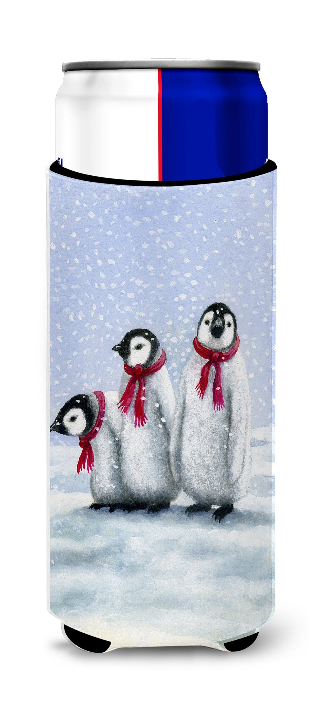 Penguins by Daphne Baxter Slim Can Hugger , Insulated Foam Hugger for 12 oz Slim Cans, Beer Bottles & Water Bottles, Printed in USA