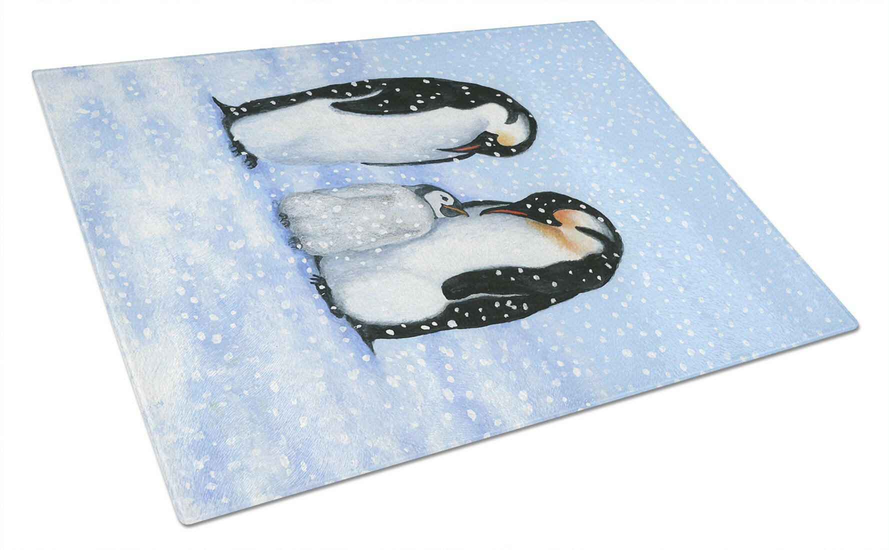 Penguin Family by Daphne Baxter Cutting Board Tempered Glass Kitchen Cutting Surface, Heat Resistant Chopping, Non-Slip Feet, Food Prep & Serving