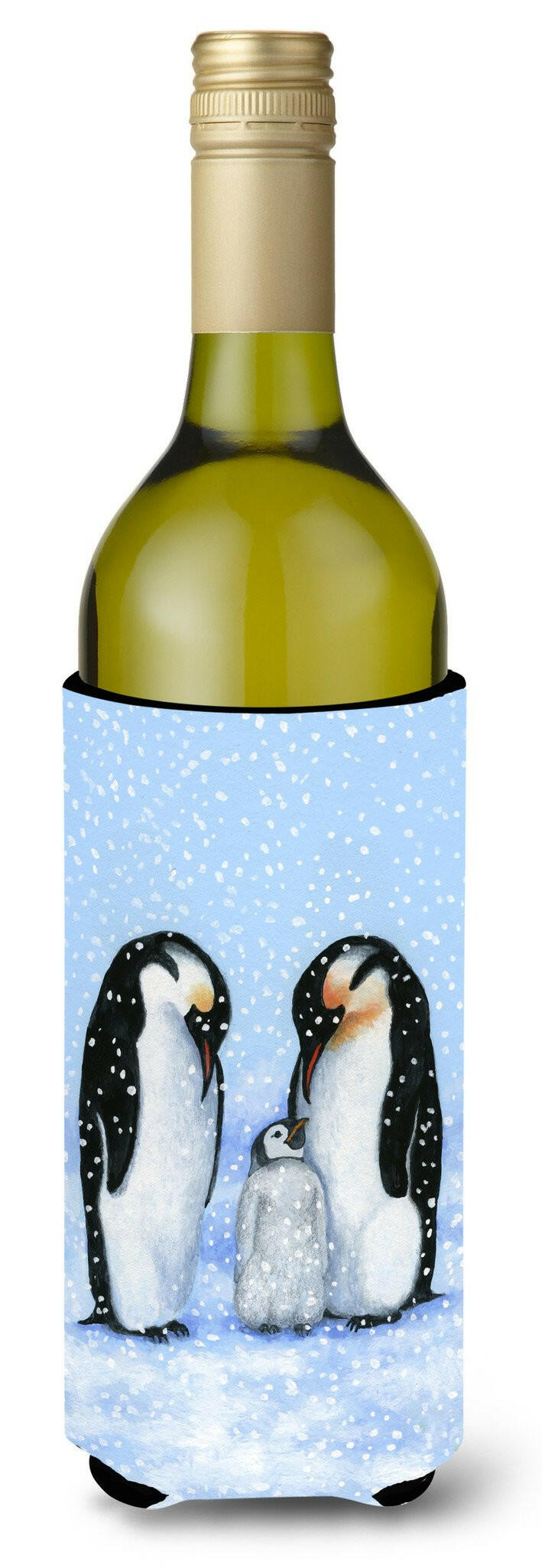 Penguin Family by Daphne Baxter Wine Bottle Hugger Gift Sleeve for Standard 750 ml Bottles, Insulated Reusable Also Fits Mini Shot & Pint Bottles
