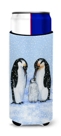 Penguin Family by Daphne Baxter Slim Can Hugger , Insulated Foam Hugger for 12 oz Slim Cans, Beer Bottles & Water Bottles, Printed in USA
