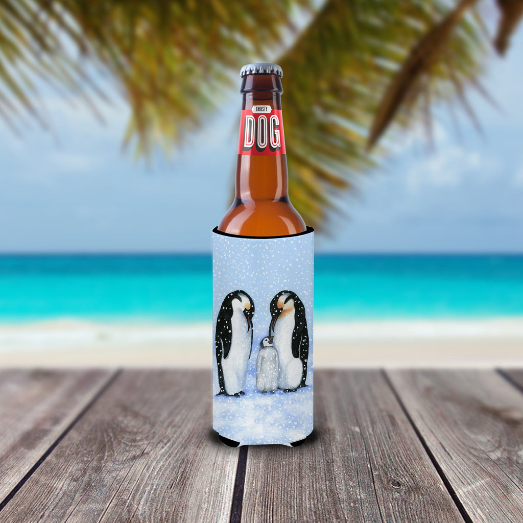 Penguin Family by Daphne Baxter Slim Can Hugger , Insulated Foam Hugger for 12 oz Slim Cans, Beer Bottles & Water Bottles, Printed in USA