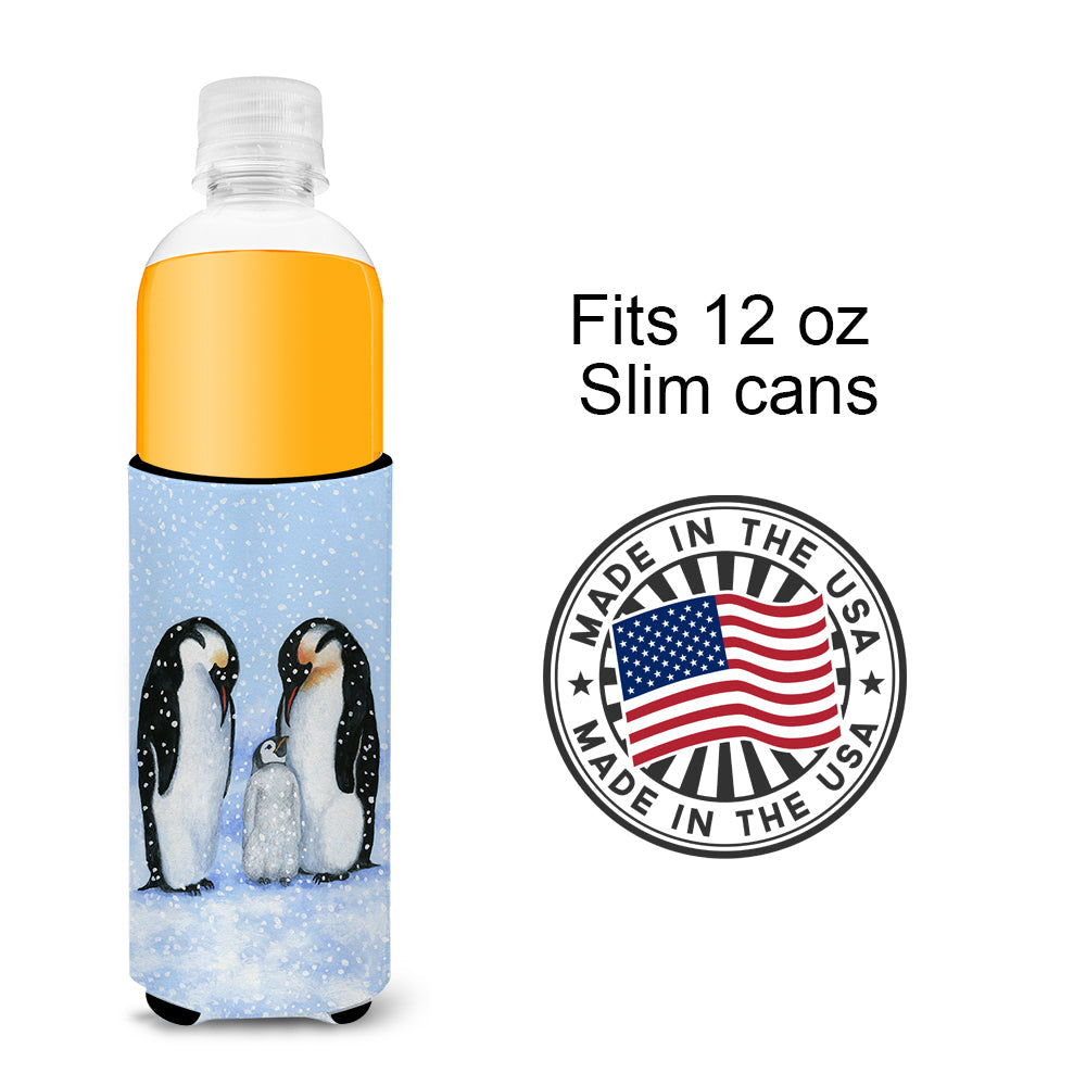 Penguin Family by Daphne Baxter Slim Can Hugger , Insulated Foam Hugger for 12 oz Slim Cans, Beer Bottles & Water Bottles, Printed in USA