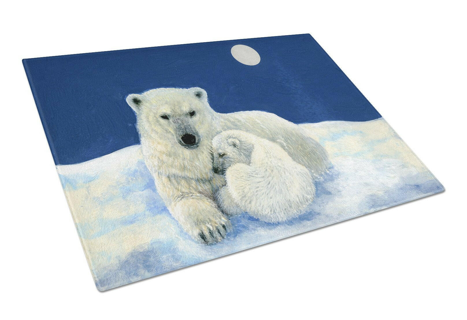Polar Bears Moonlight Snuggle Cutting Board Tempered Glass Kitchen Cutting Surface, Heat Resistant Chopping, Non-Slip Feet, Food Prep & Serving
