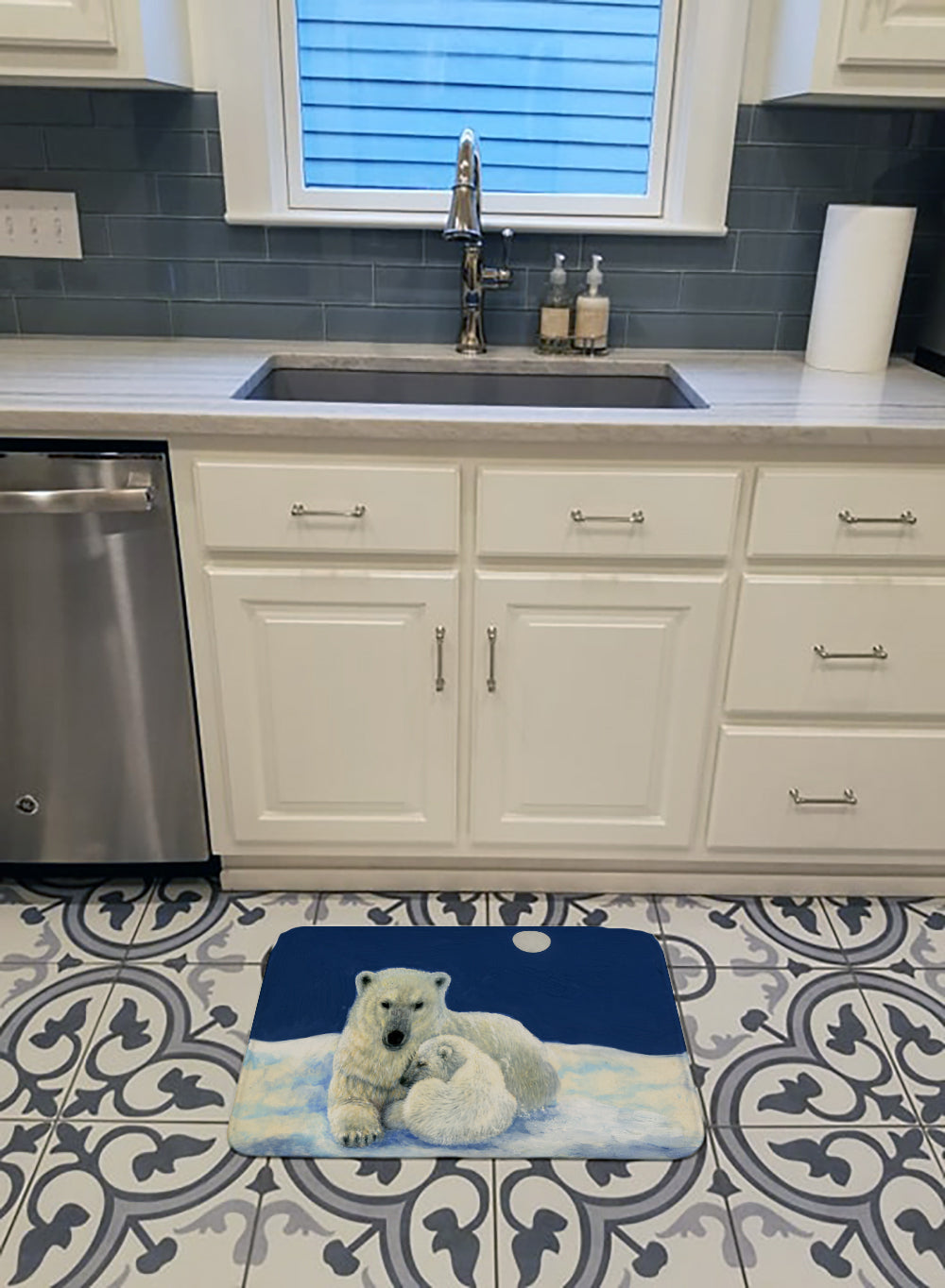 Polar Bears Moonlight Snuggle Memory Foam Kitchen Mat Machine Washable Anti-Fatigue Cushion Comfort Bath or Kitchen Rug