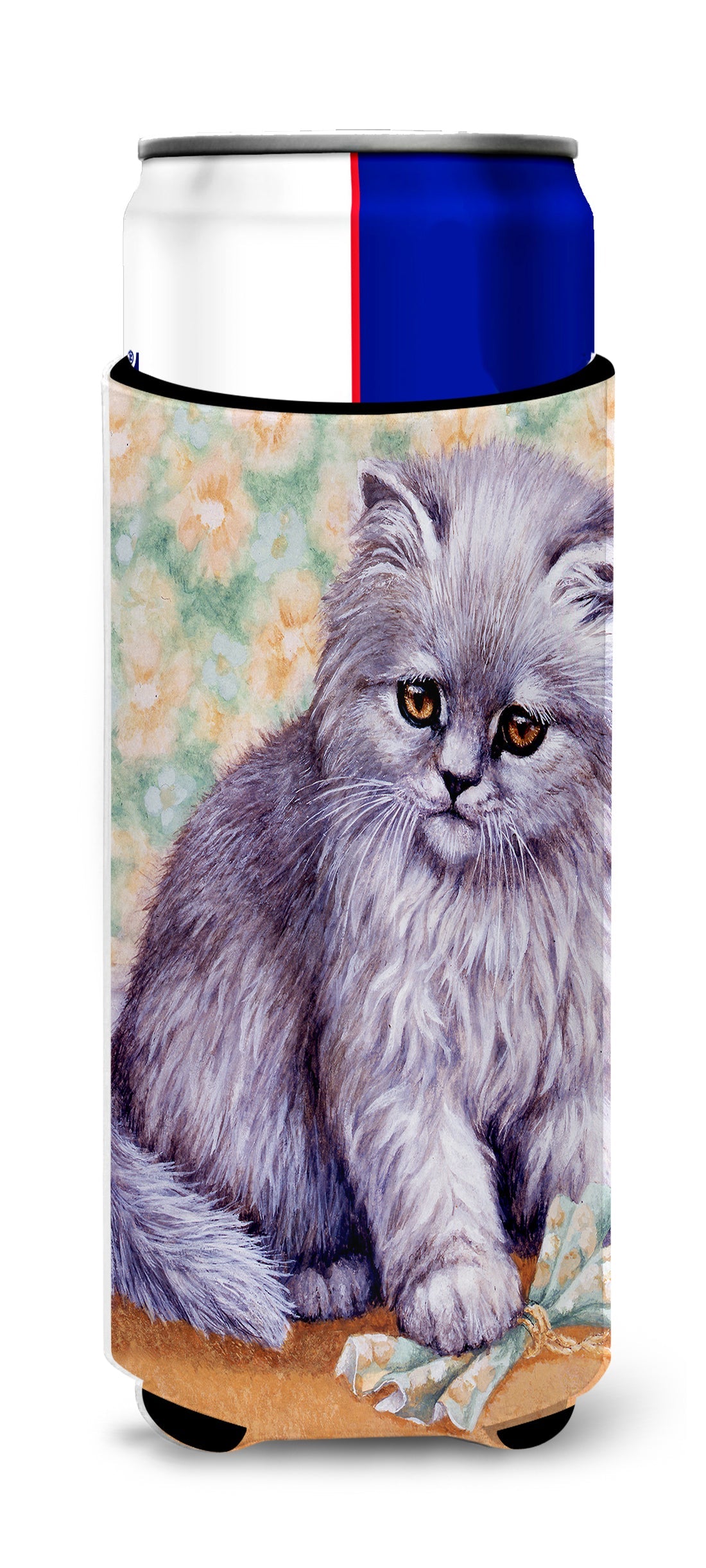 Grey Cat by Daphne Baxter Slim Can Hugger , Insulated Foam Hugger for 12 oz Slim Cans, Beer Bottles & Water Bottles, Printed in USA