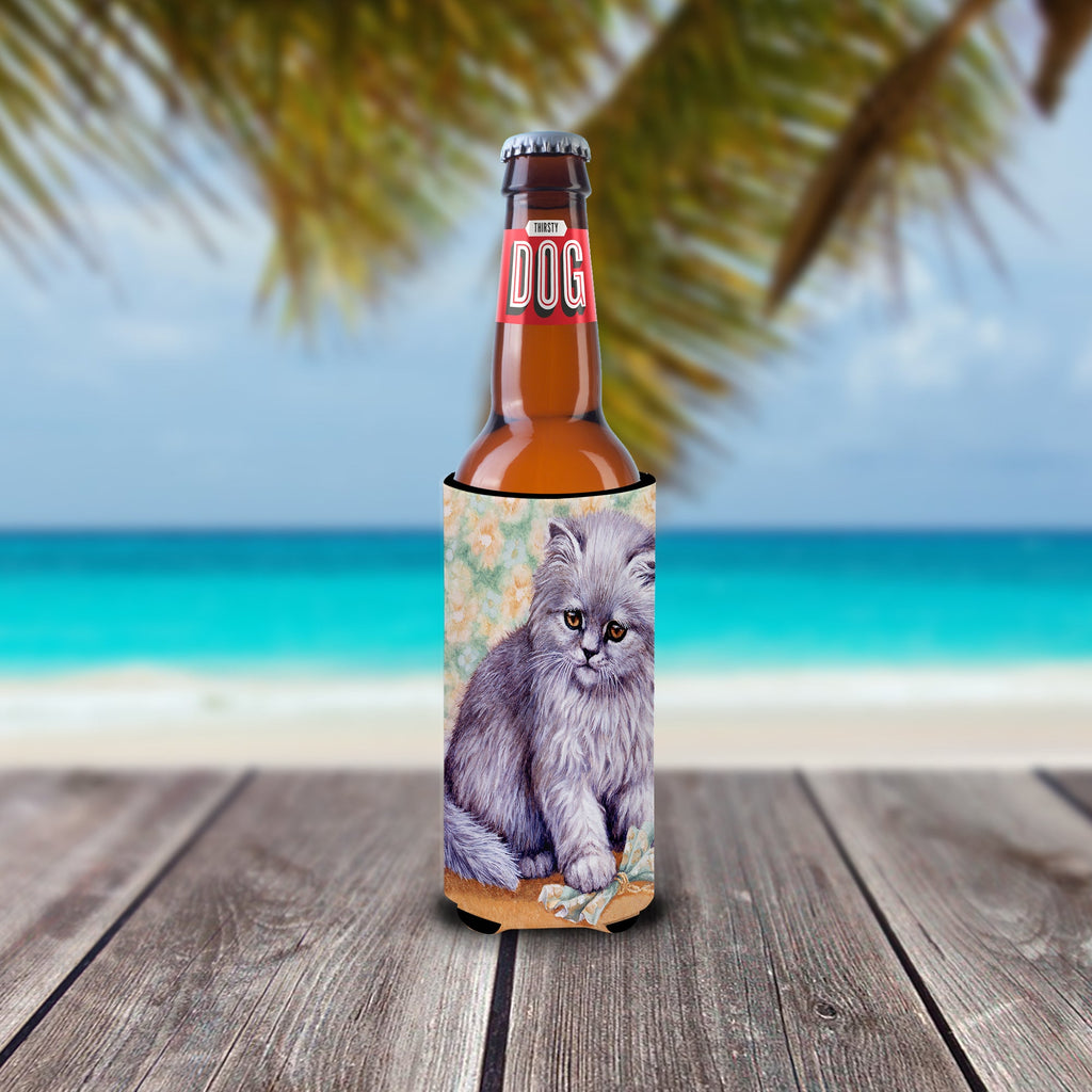 Grey Cat by Daphne Baxter Slim Can Hugger , Insulated Foam Hugger for 12 oz Slim Cans, Beer Bottles & Water Bottles, Printed in USA