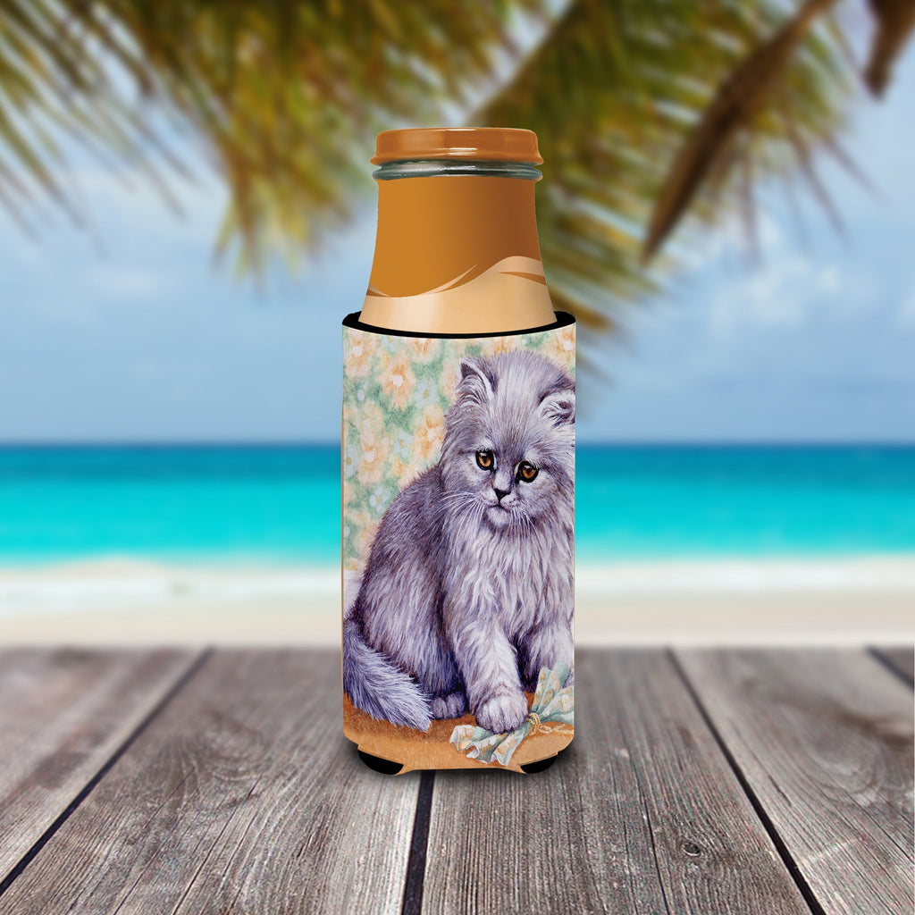 Grey Cat by Daphne Baxter Slim Can Hugger , Insulated Foam Hugger for 12 oz Slim Cans, Beer Bottles & Water Bottles, Printed in USA