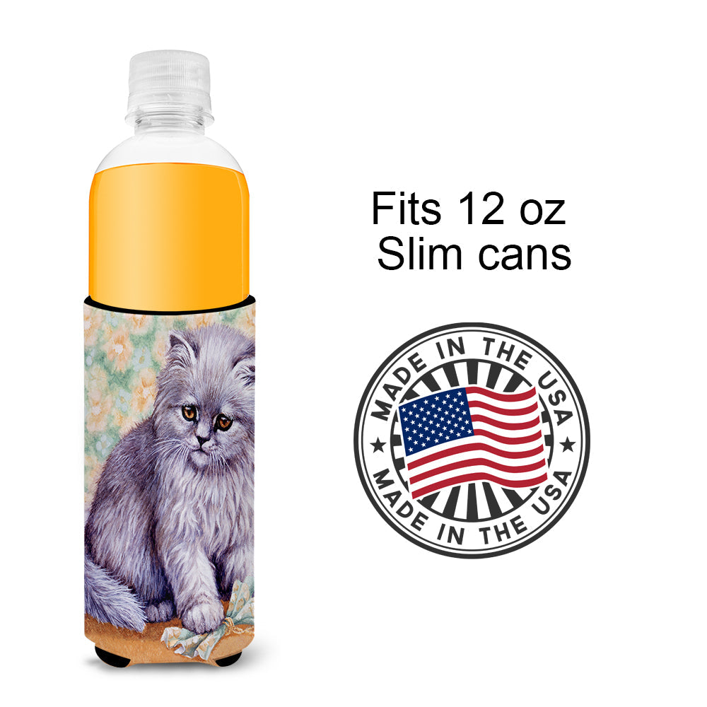 Grey Cat by Daphne Baxter Slim Can Hugger , Insulated Foam Hugger for 12 oz Slim Cans, Beer Bottles & Water Bottles, Printed in USA