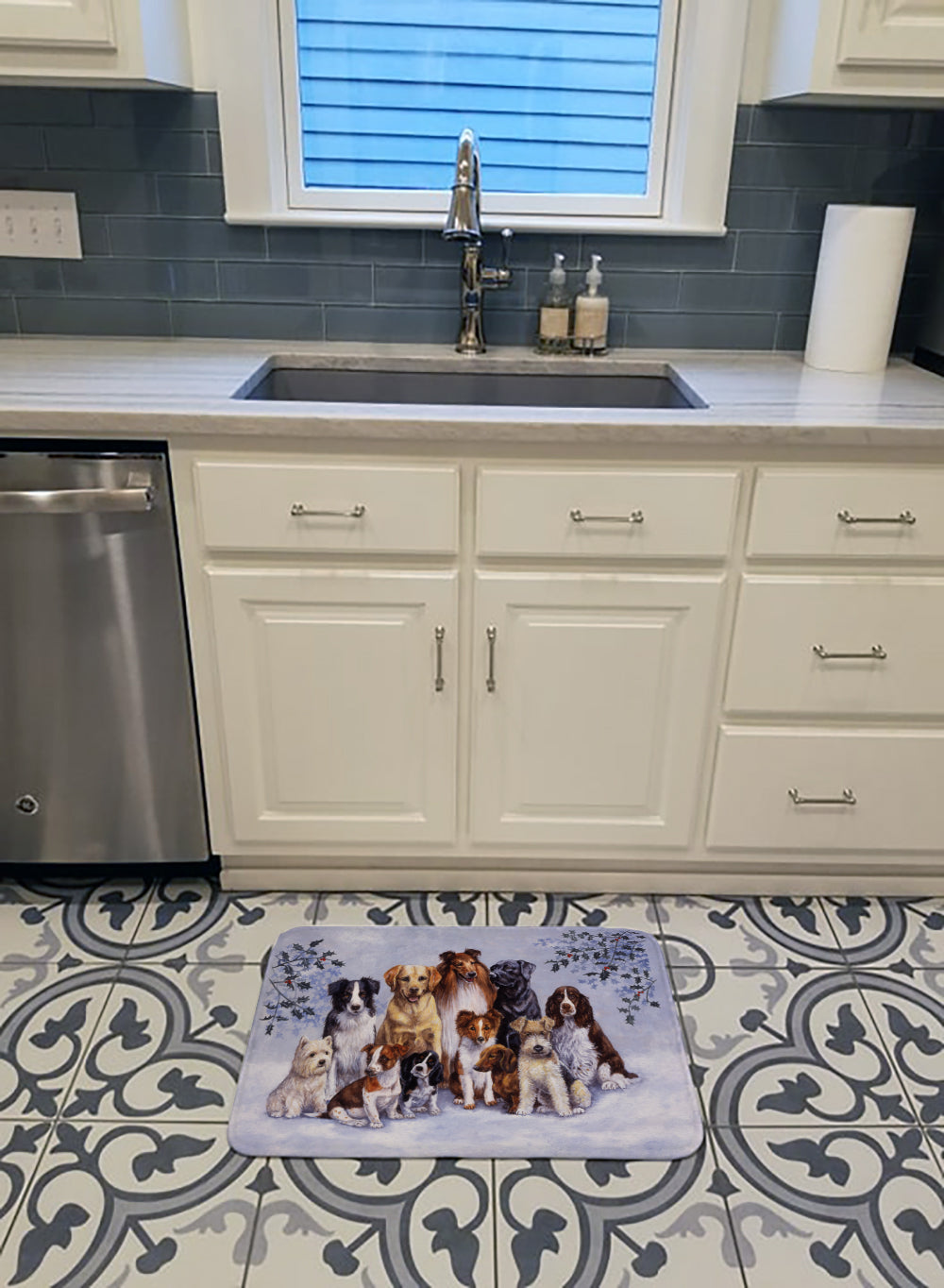 Winter Dogs Memory Foam Kitchen Mat Machine Washable Anti-Fatigue Cushion Comfort Bath or Kitchen Rug