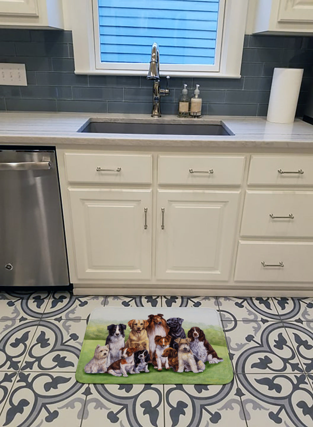 Springtime Dogs Memory Foam Kitchen Mat Machine Washable Anti-Fatigue Cushion Comfort Bath or Kitchen Rug