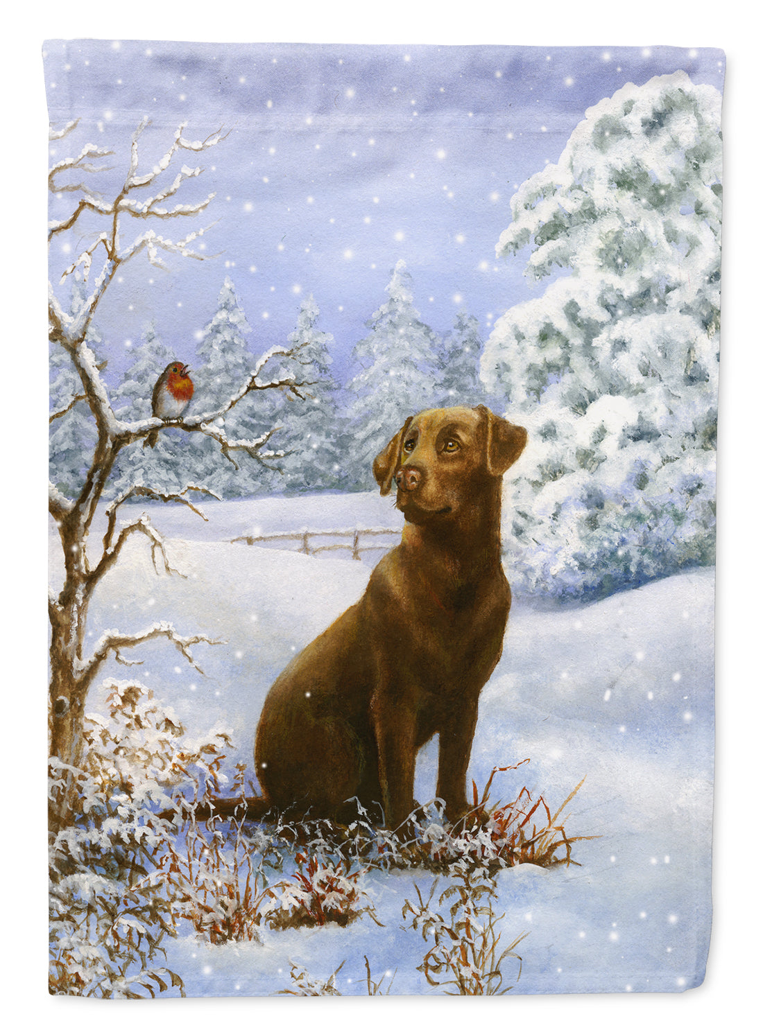 Chocolate Labrador Snowy Robin House Flag 28x40 Porch Sleeve Pole Decorative Outside Yard Banner Artwork Wall Hanging, Polyester