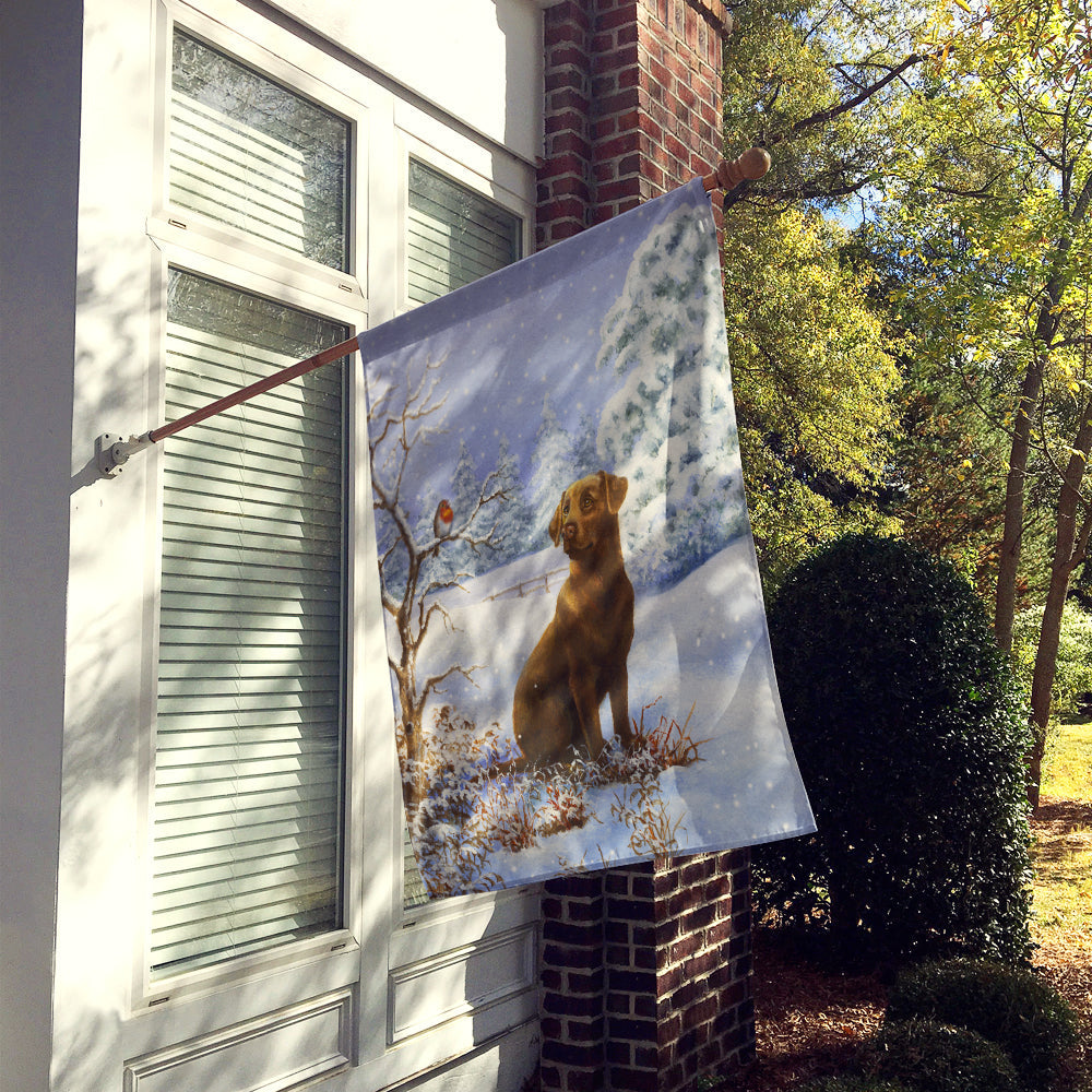 Chocolate Labrador Snowy Robin House Flag 28x40 Porch Sleeve Pole Decorative Outside Yard Banner Artwork Wall Hanging, Polyester
