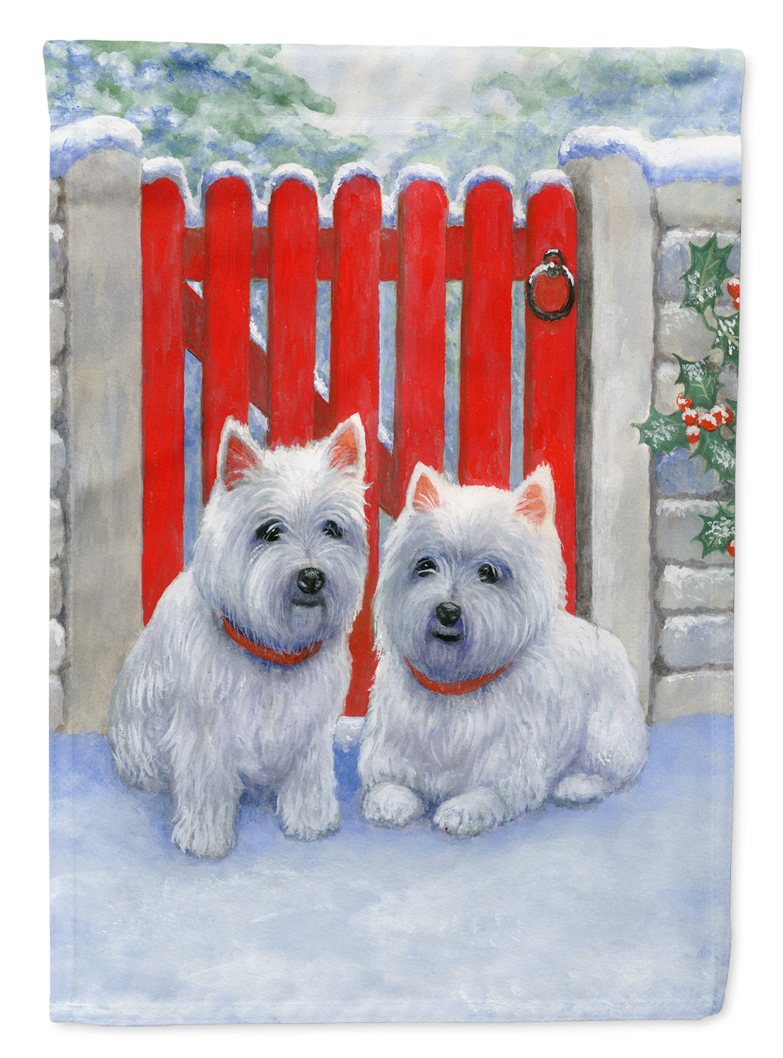 Red Gate Westies House Flag 28x40 Porch Sleeve Pole Decorative Outside Yard Banner Artwork Wall Hanging, Polyester