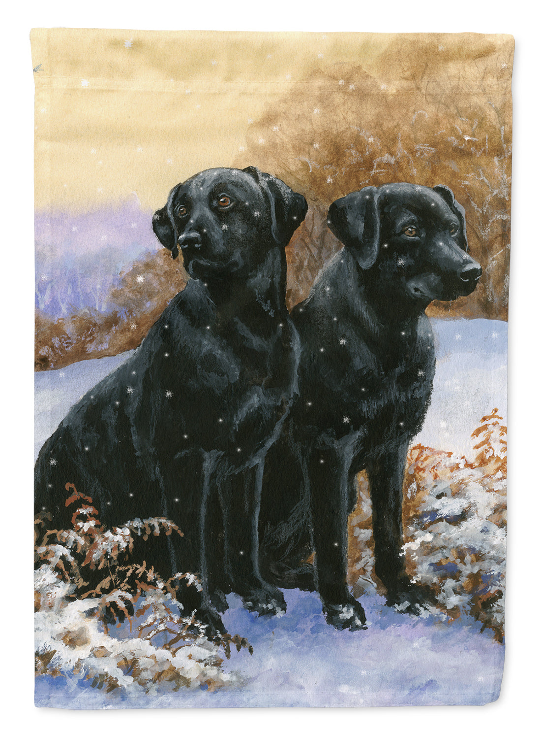 Black Labradors Snowy Day House Flag 28x40 Porch Sleeve Pole Decorative Outside Yard Banner Artwork Wall Hanging, Polyester