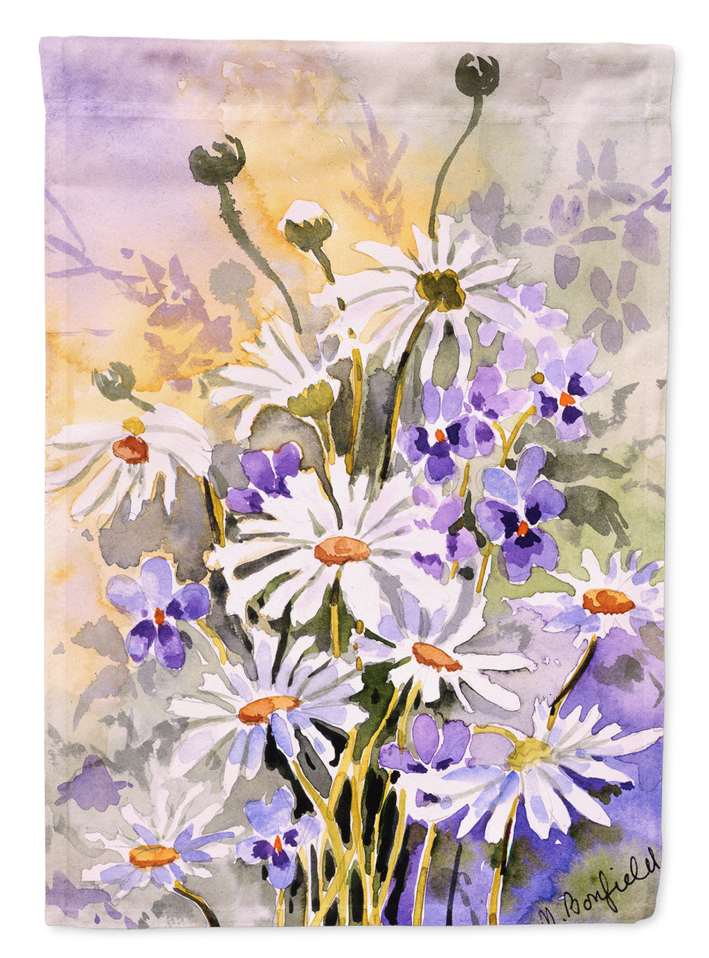 Daisies by Maureen Bonfield House Flag 28x40 Porch Sleeve Pole Decorative Outside Yard Banner Artwork Wall Hanging, Polyester