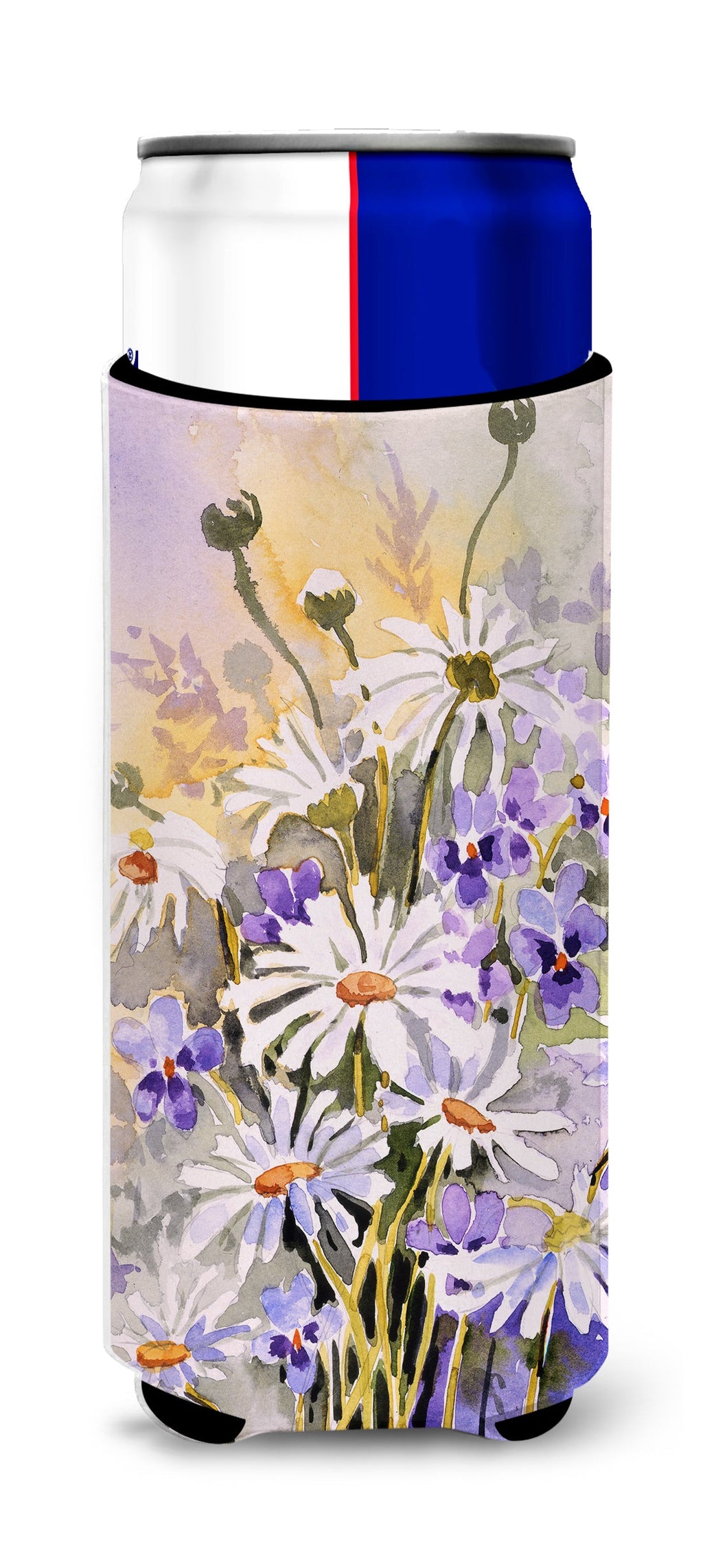 Daisies by Maureen Bonfield Slim Can Hugger , Insulated Foam Hugger for 12 oz Slim Cans, Beer Bottles & Water Bottles, Printed in USA