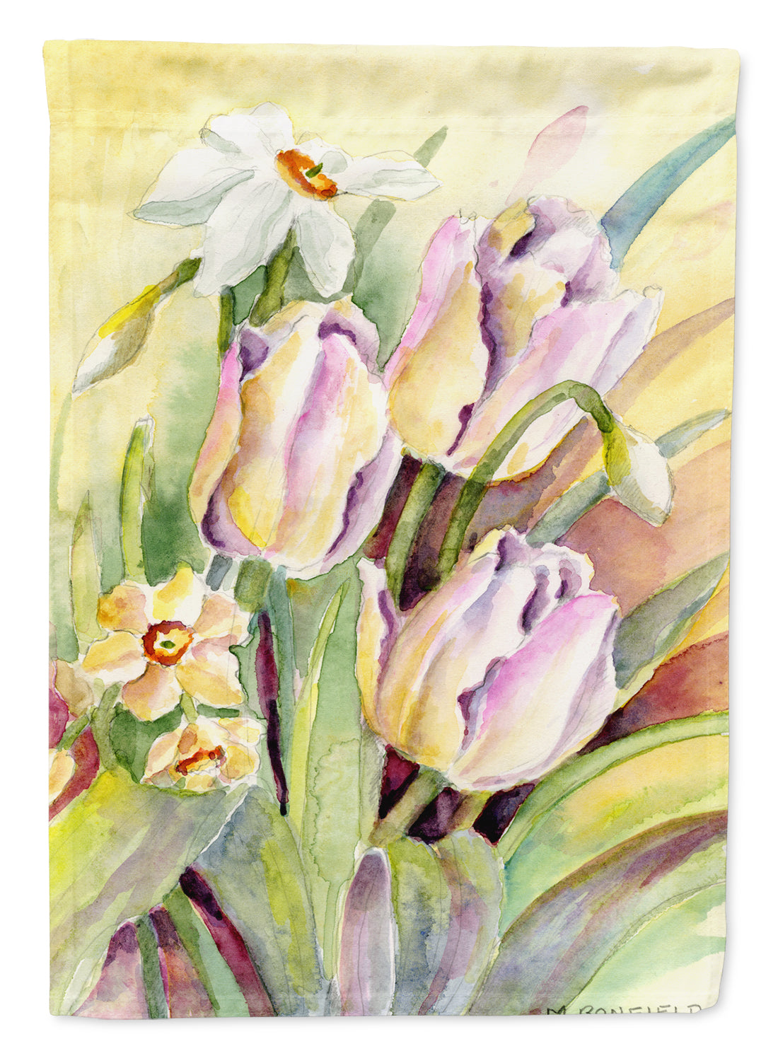 Tulips and Narcisuss House Flag 28x40 Porch Sleeve Pole Decorative Outside Yard Banner Artwork Wall Hanging, Polyester