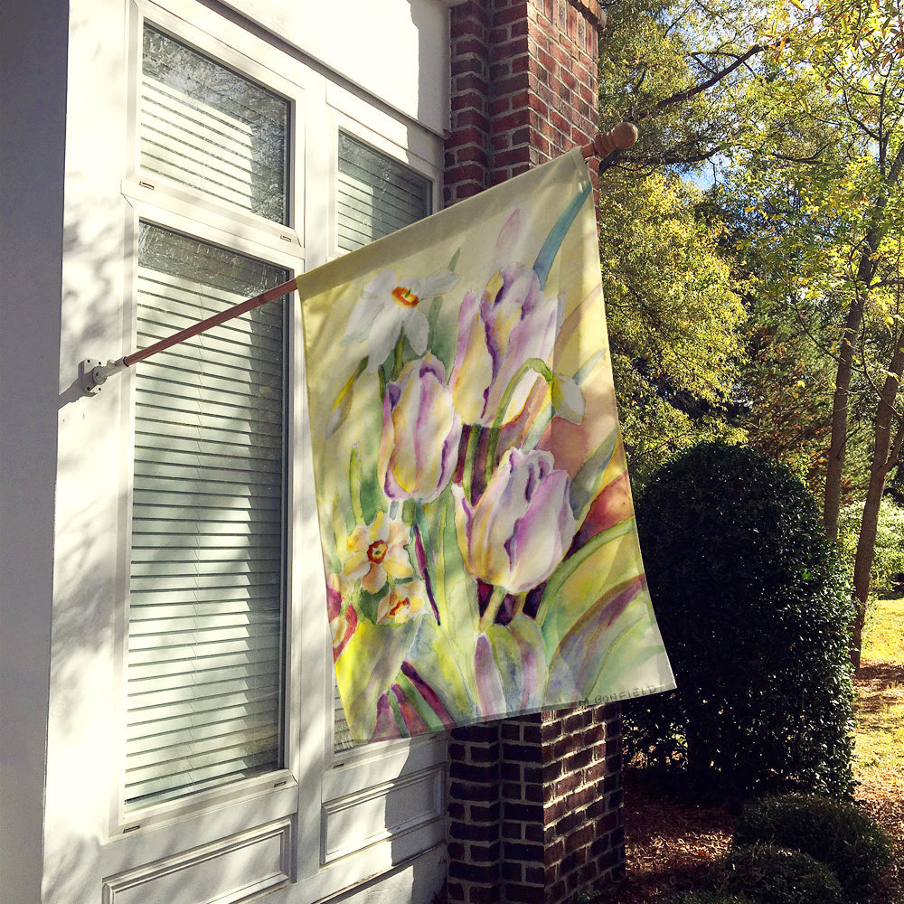Tulips and Narcisuss House Flag 28x40 Porch Sleeve Pole Decorative Outside Yard Banner Artwork Wall Hanging, Polyester
