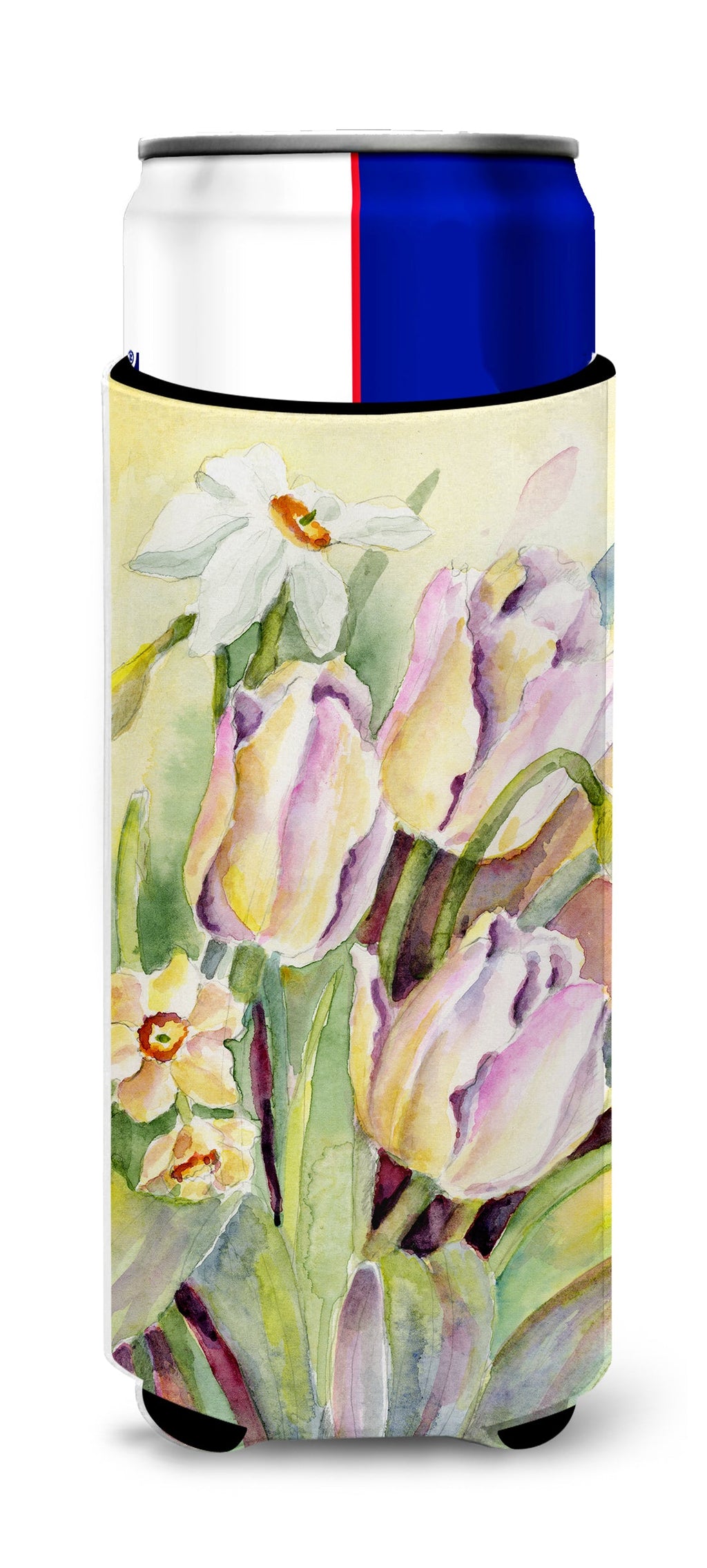 Tulips and Narcisuss Slim Can Hugger , Insulated Foam Hugger for 12 oz Slim Cans, Beer Bottles & Water Bottles, Printed in USA
