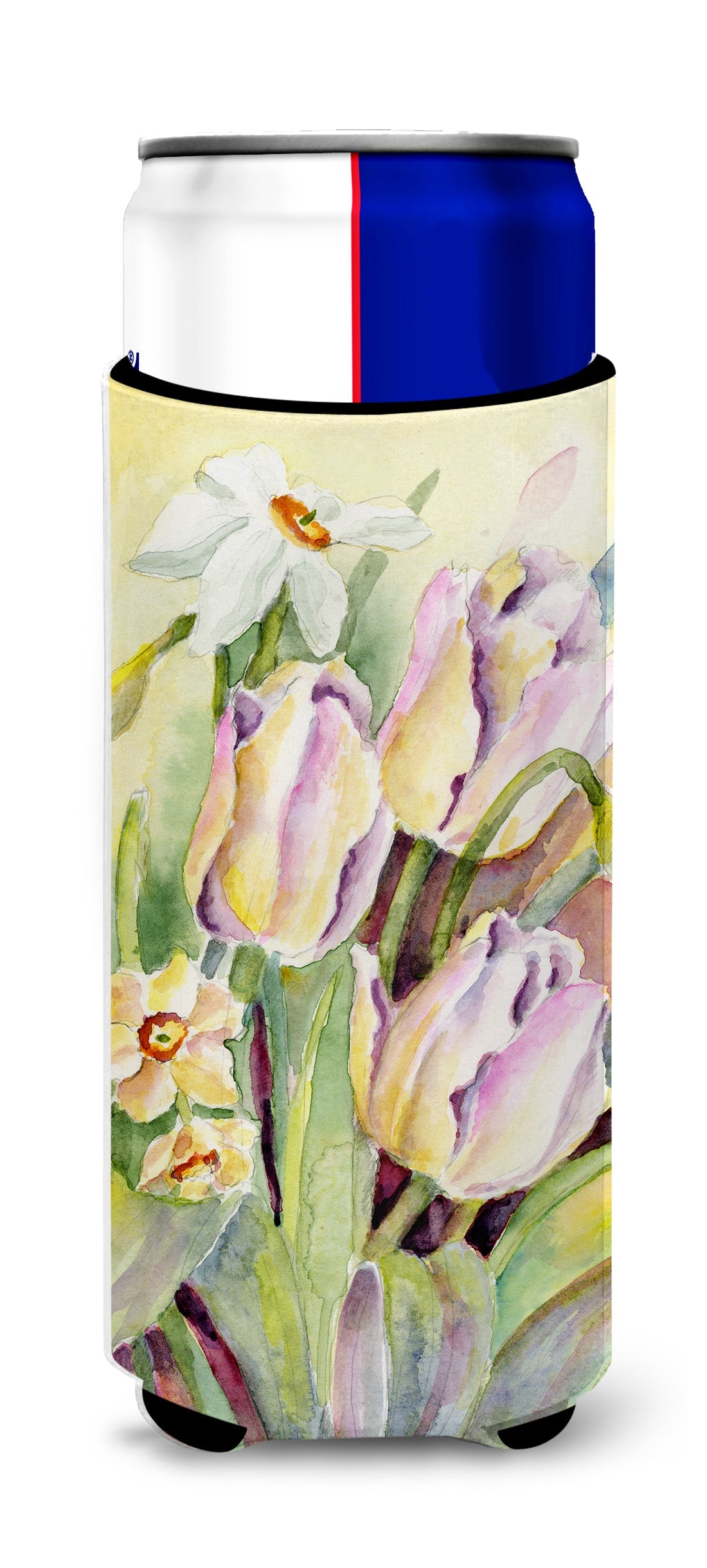 Tulips and Narcisuss Slim Can Hugger , Insulated Foam Hugger for 12 oz Slim Cans, Beer Bottles & Water Bottles, Printed in USA