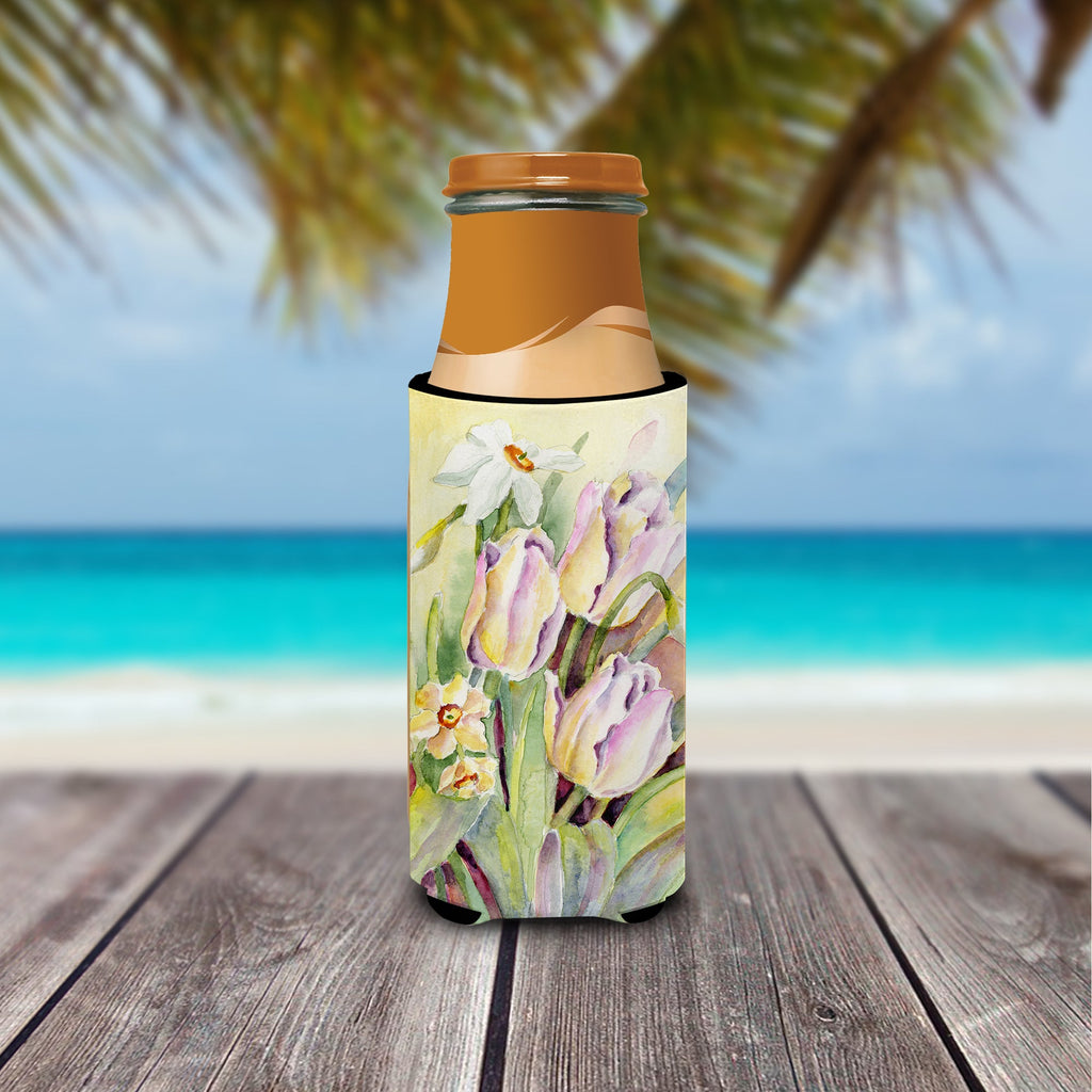 Tulips and Narcisuss Slim Can Hugger , Insulated Foam Hugger for 12 oz Slim Cans, Beer Bottles & Water Bottles, Printed in USA