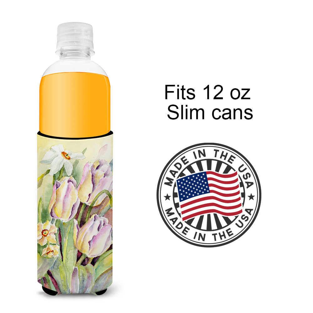 Tulips and Narcisuss Slim Can Hugger , Insulated Foam Hugger for 12 oz Slim Cans, Beer Bottles & Water Bottles, Printed in USA
