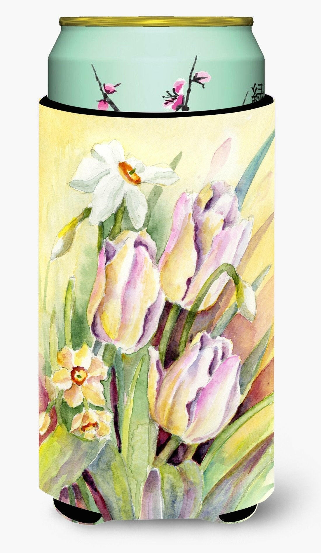 Tulips and Narcisuss Tall Boy Hugger Can Cooler Sleeve Machine Washable Drink Collapsible Insulator Beverage Insulated Holder