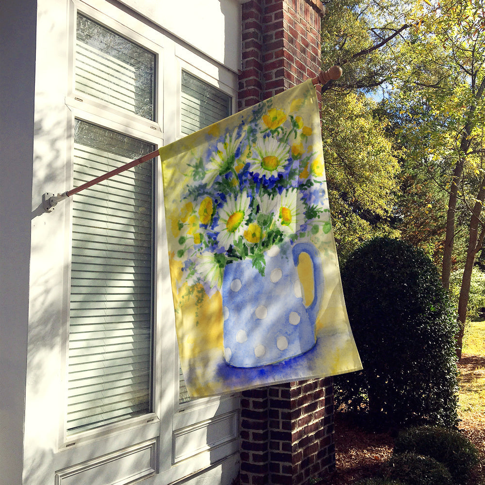 Blue and Yellow Flowers by Maureen Bonfield House Flag 28x40 Porch Sleeve Pole Decorative Outside Yard Banner Artwork Wall Hanging, Polyester
