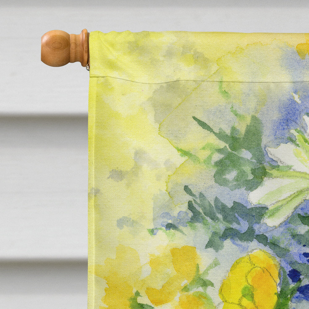 Blue and Yellow Flowers by Maureen Bonfield House Flag 28x40 Porch Sleeve Pole Decorative Outside Yard Banner Artwork Wall Hanging, Polyester