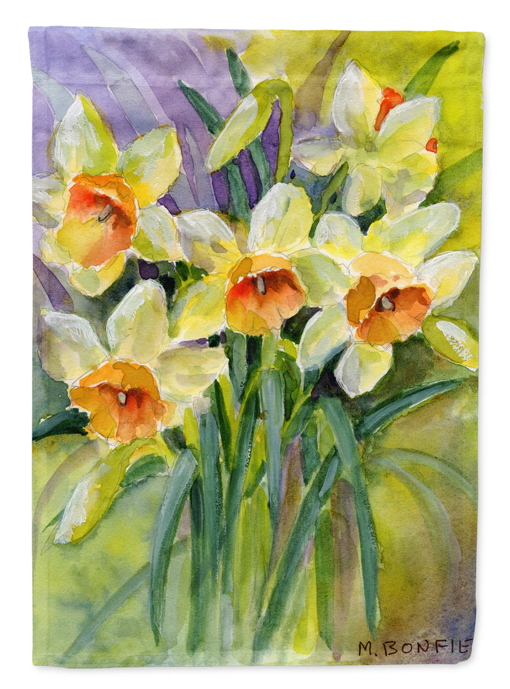 Daffodils by Maureen Bonfield House Flag 28x40 Porch Sleeve Pole Decorative Outside Yard Banner Artwork Wall Hanging, Polyester