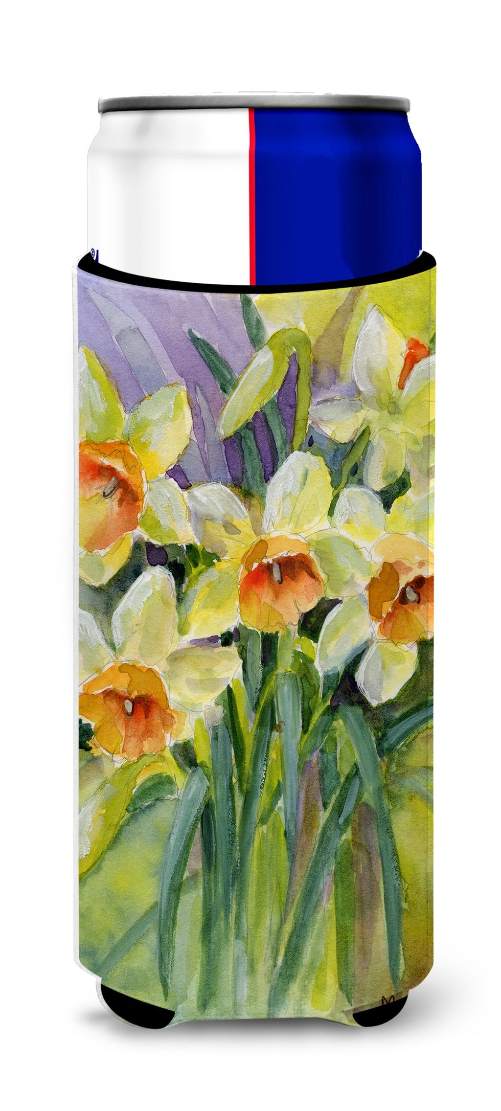 Daffodils by Maureen Bonfield Slim Can Hugger , Insulated Foam Hugger for 12 oz Slim Cans, Beer Bottles & Water Bottles, Printed in USA