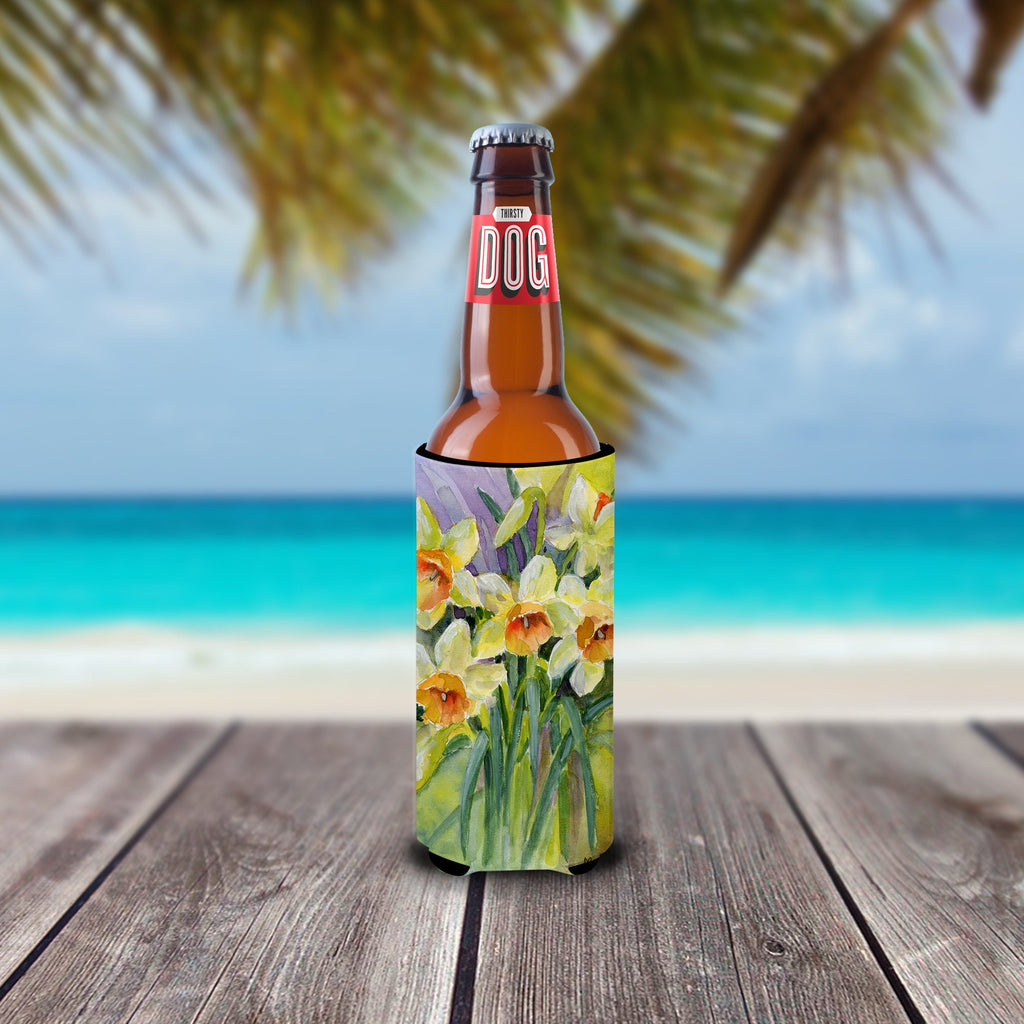 Daffodils by Maureen Bonfield Slim Can Hugger , Insulated Foam Hugger for 12 oz Slim Cans, Beer Bottles & Water Bottles, Printed in USA