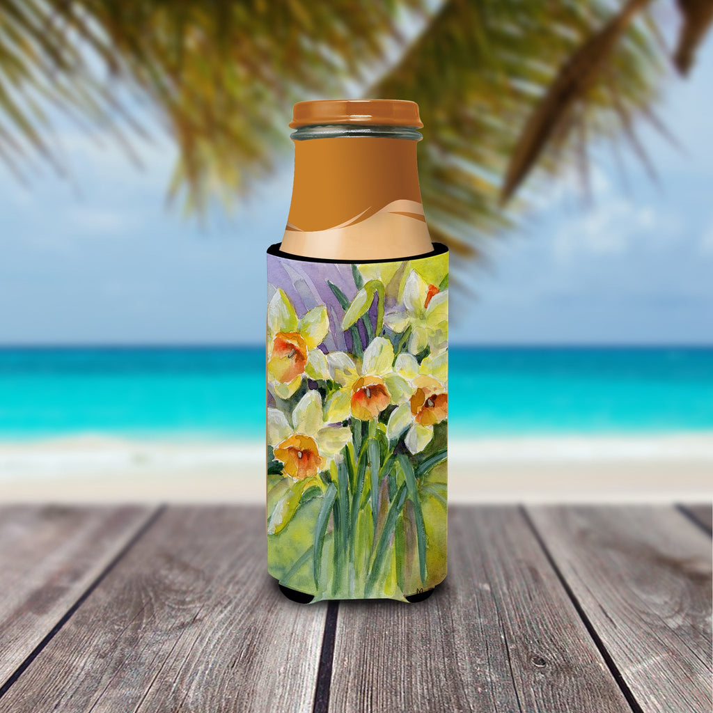 Daffodils by Maureen Bonfield Slim Can Hugger , Insulated Foam Hugger for 12 oz Slim Cans, Beer Bottles & Water Bottles, Printed in USA