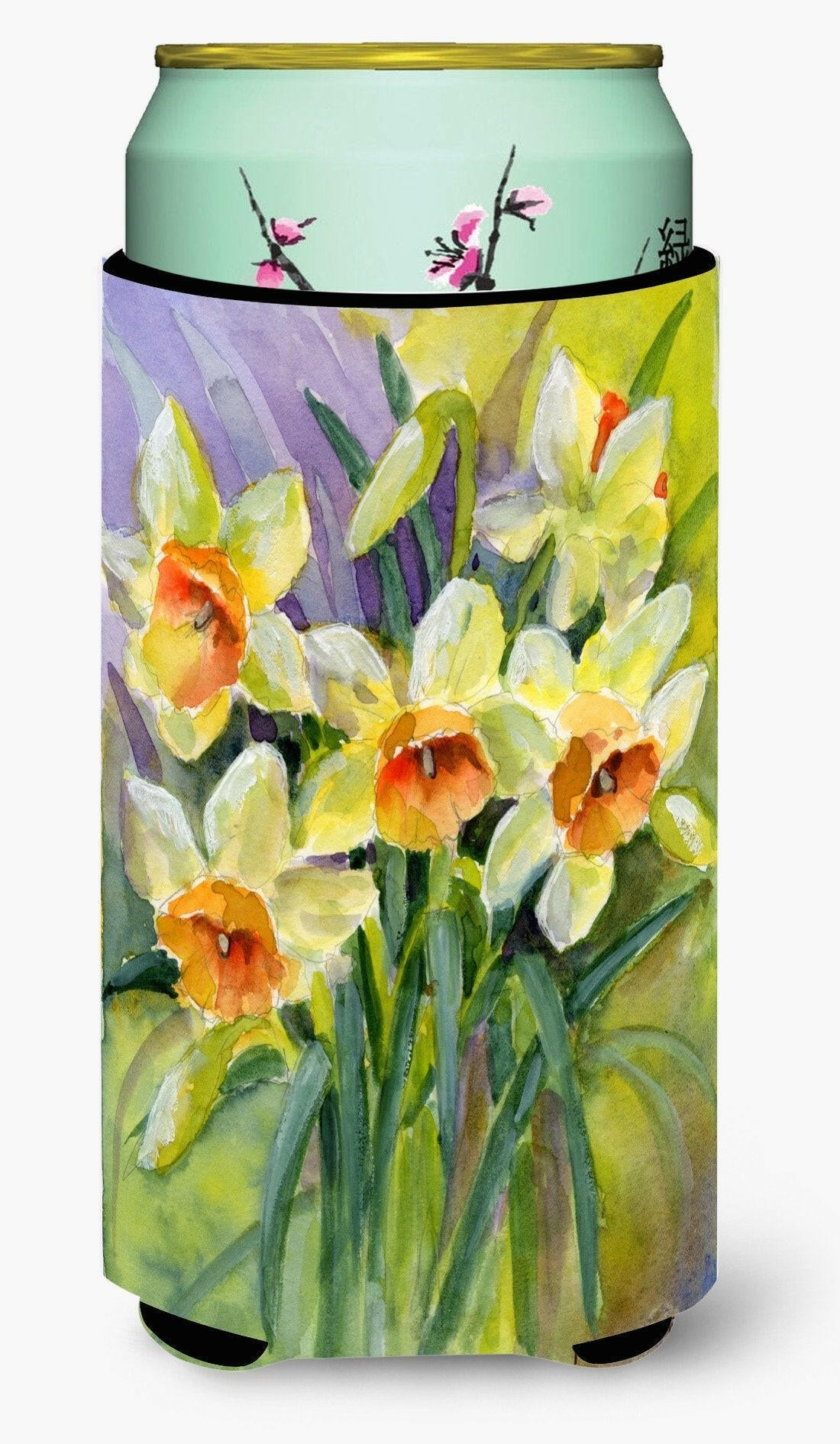 Daffodils by Maureen Bonfield Tall Boy Hugger Can Cooler Sleeve Machine Washable Drink Collapsible Insulator Beverage Insulated Holder