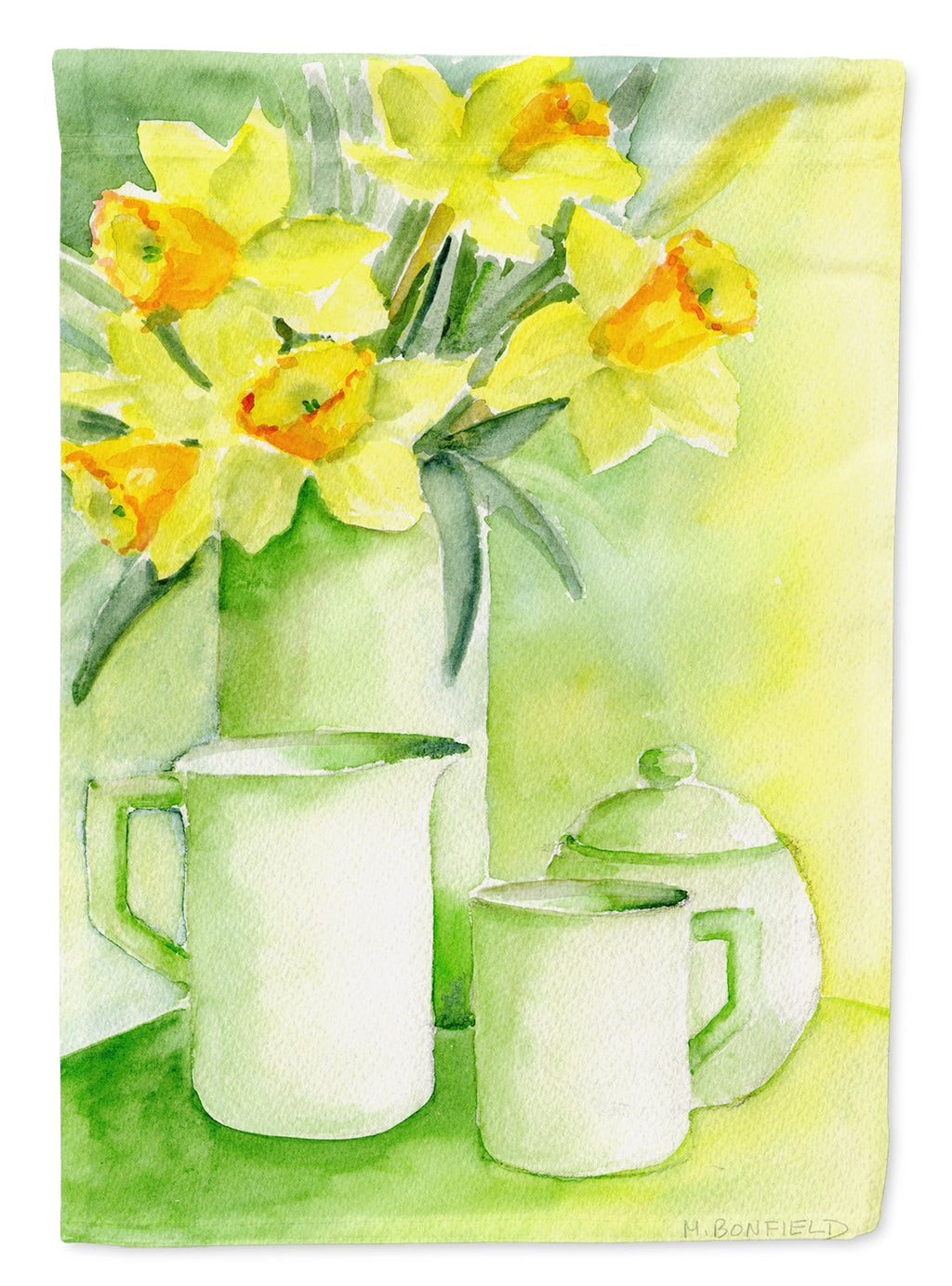 Yellow Daffodils by Maureen Bonfield House Flag 28x40 Porch Sleeve Pole Decorative Outside Yard Banner Artwork Wall Hanging, Polyester