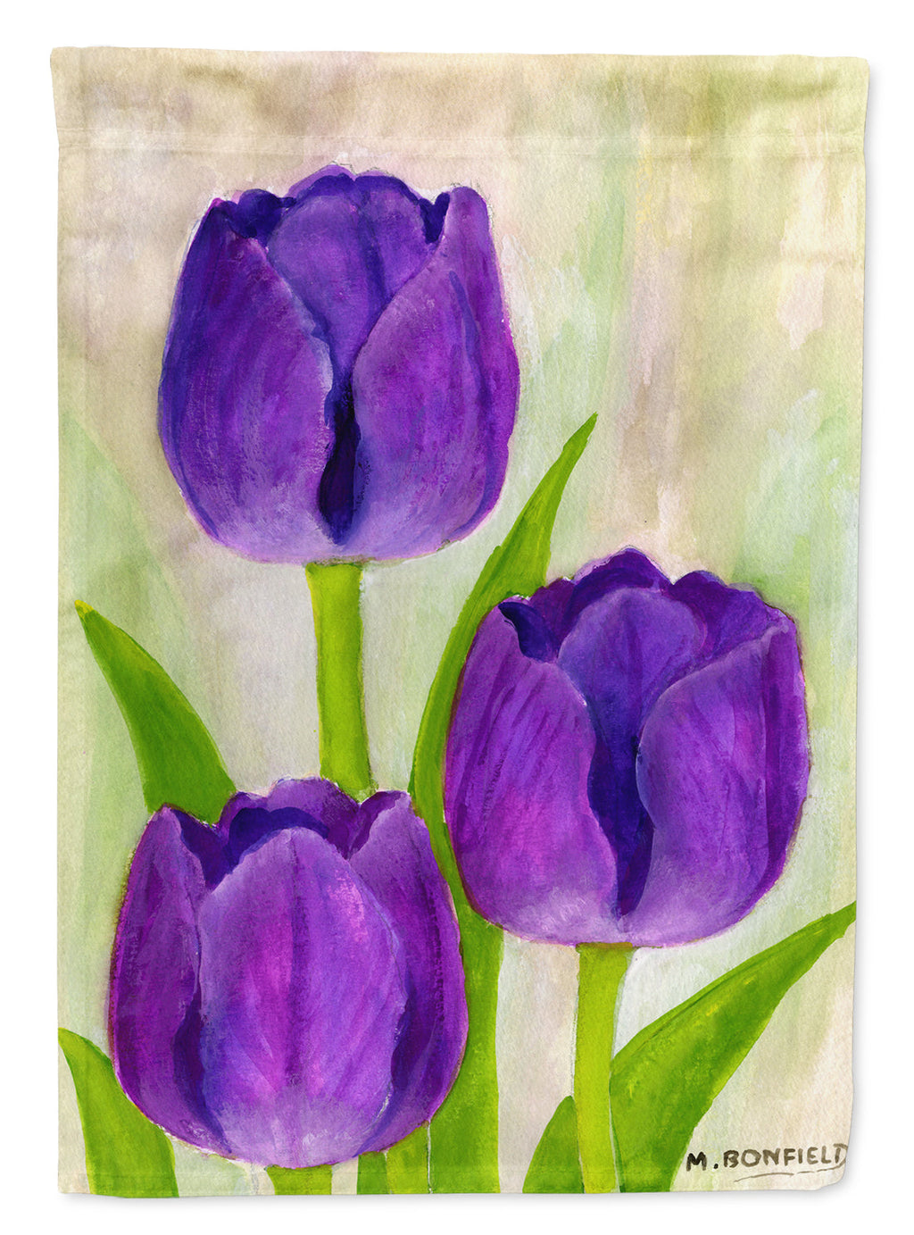 Purple Tulips by Maureen Bonfield House Flag 28x40 Porch Sleeve Pole Decorative Outside Yard Banner Artwork Wall Hanging, Polyester