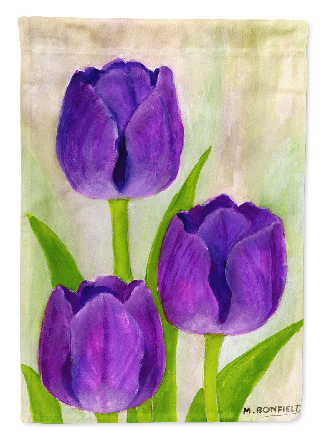 Purple Tulips by Maureen Bonfield House Flag 28x40 Porch Sleeve Pole Decorative Outside Yard Banner Artwork Wall Hanging, Polyester