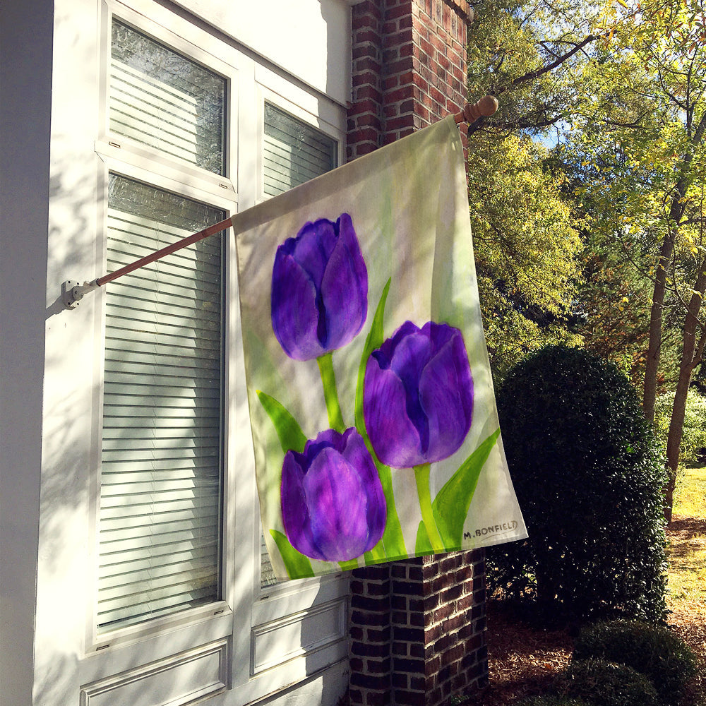 Purple Tulips by Maureen Bonfield House Flag 28x40 Porch Sleeve Pole Decorative Outside Yard Banner Artwork Wall Hanging, Polyester