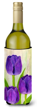 Purple Tulips by Maureen Bonfield Wine Bottle Hugger Gift Sleeve for Standard 750 ml Bottles, Insulated Reusable Also Fits Mini Shot & Pint Bottles