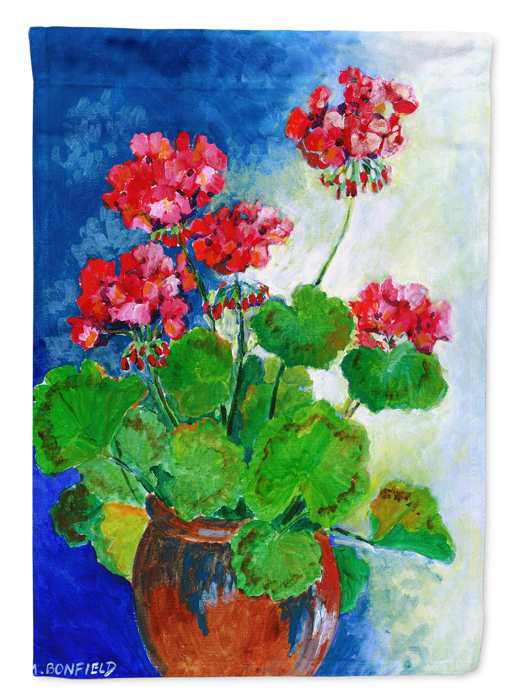 Geraniums by Maureen Bonfield House Flag 28x40 Porch Sleeve Pole Decorative Outside Yard Banner Artwork Wall Hanging, Polyester