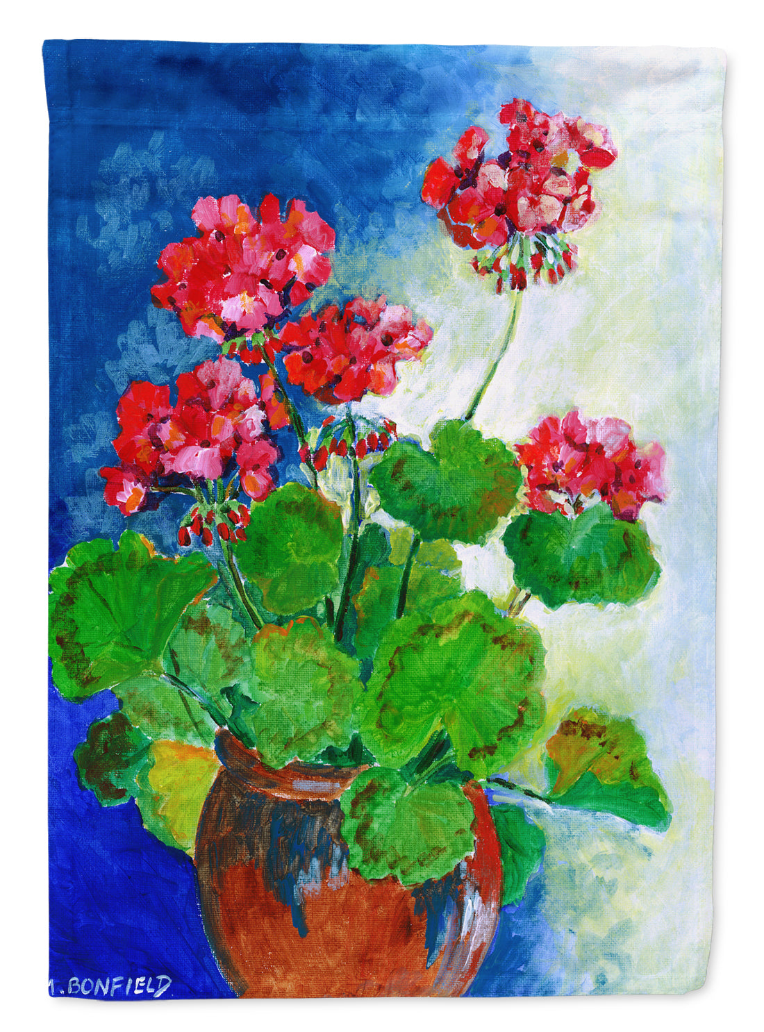 Geraniums by Maureen Bonfield House Flag 28x40 Porch Sleeve Pole Decorative Outside Yard Banner Artwork Wall Hanging, Polyester