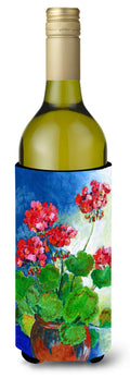 Geraniums by Maureen Bonfield Wine Bottle Hugger Gift Sleeve for Standard 750 ml Bottles, Insulated Reusable Also Fits Mini Shot & Pint Bottles