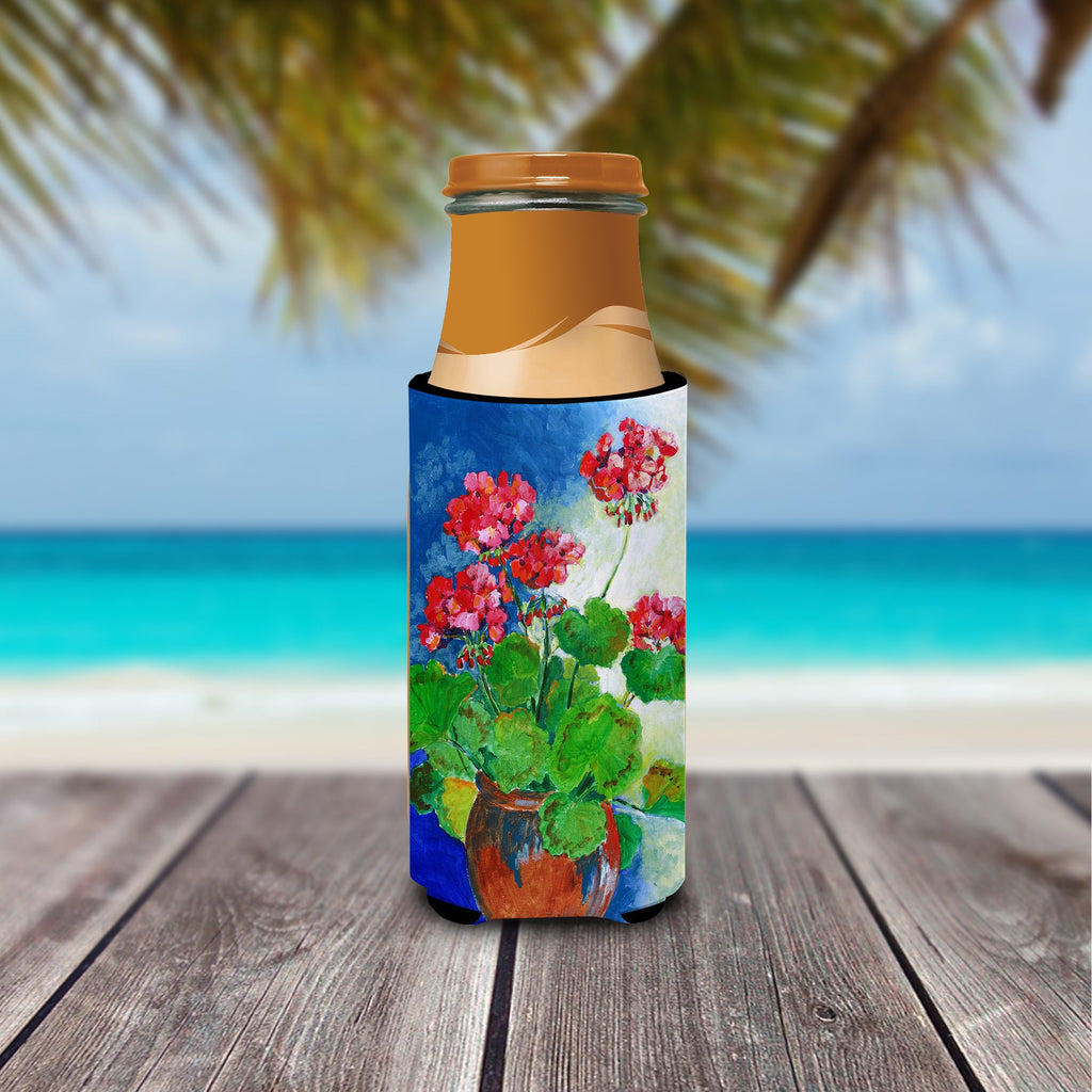 Geraniums by Maureen Bonfield Slim Can Hugger , Insulated Foam Hugger for 12 oz Slim Cans, Beer Bottles & Water Bottles, Printed in USA