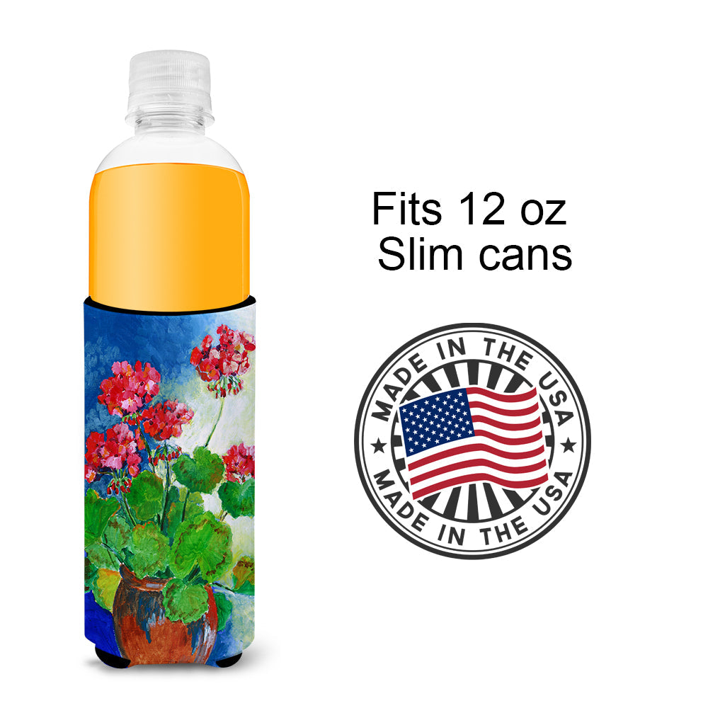 Geraniums by Maureen Bonfield Slim Can Hugger , Insulated Foam Hugger for 12 oz Slim Cans, Beer Bottles & Water Bottles, Printed in USA