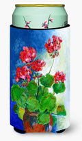 Geraniums by Maureen Bonfield Tall Boy Hugger Can Cooler Sleeve Machine Washable Drink Collapsible Insulator Beverage Insulated Holder