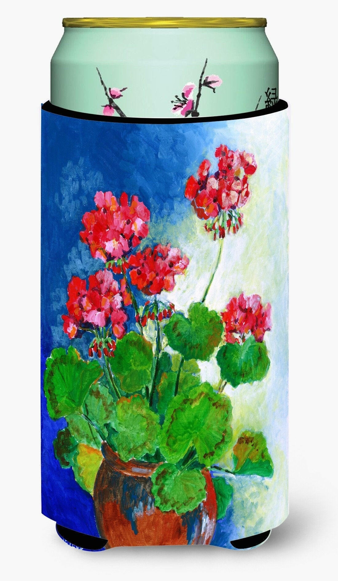 Geraniums by Maureen Bonfield Tall Boy Hugger Can Cooler Sleeve Machine Washable Drink Collapsible Insulator Beverage Insulated Holder