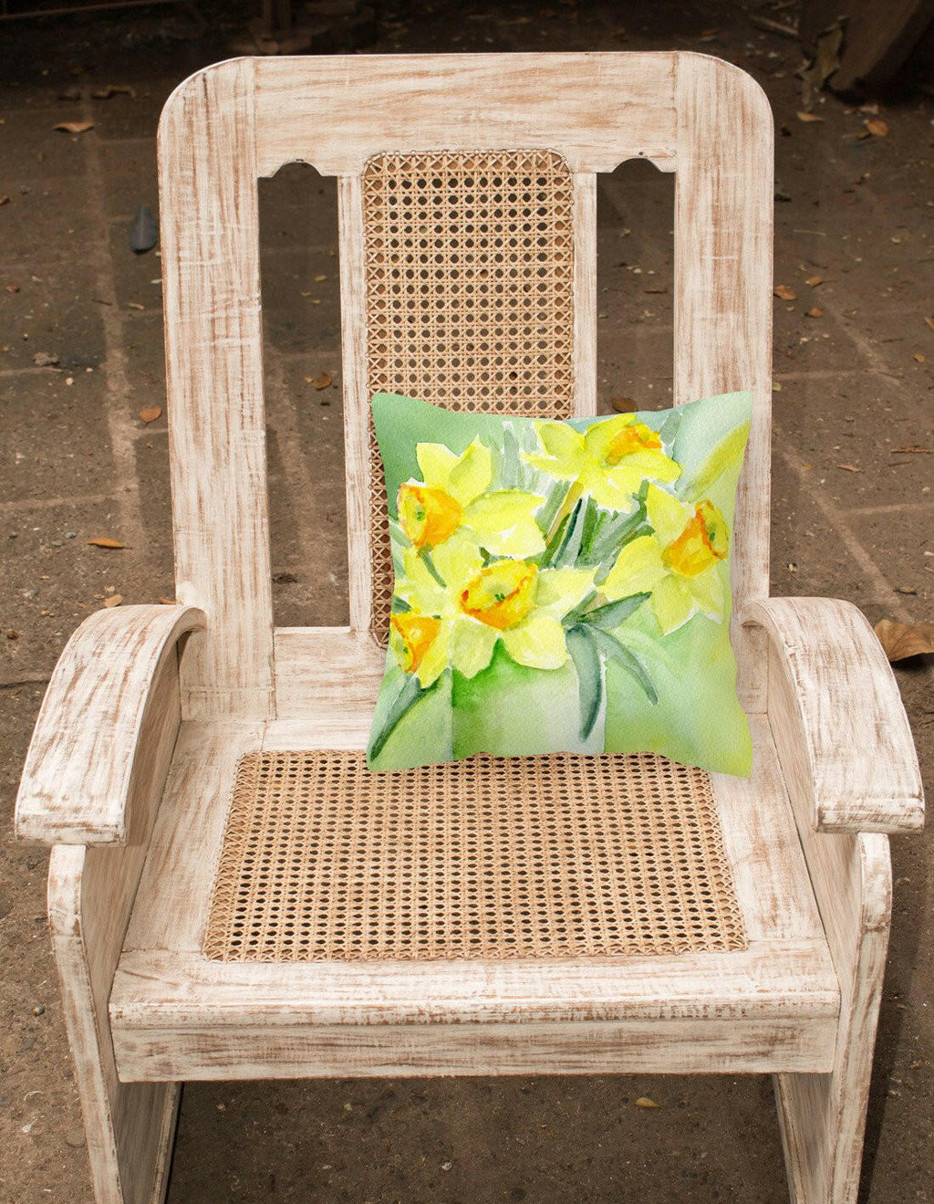 Daffodils by Maureen Bonfield Decorative Throw Pillow 14x14 Indoor Outdoor Accent Cushion, Fabric Cover with Insert for Sofa, Bed, Porch & Living Room