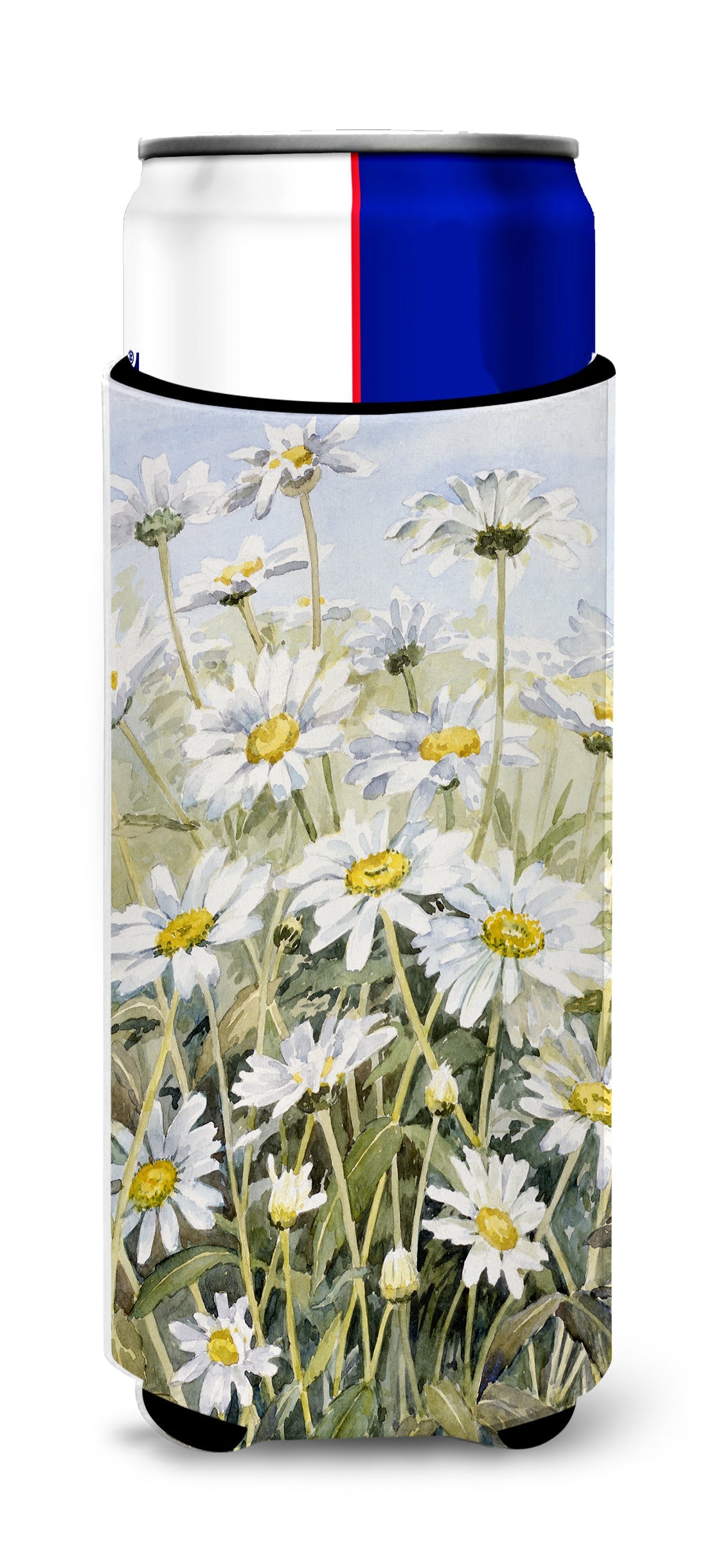 Daisies by Bettie Cheesman Slim Can Hugger , Insulated Foam Hugger for 12 oz Slim Cans, Beer Bottles & Water Bottles, Printed in USA