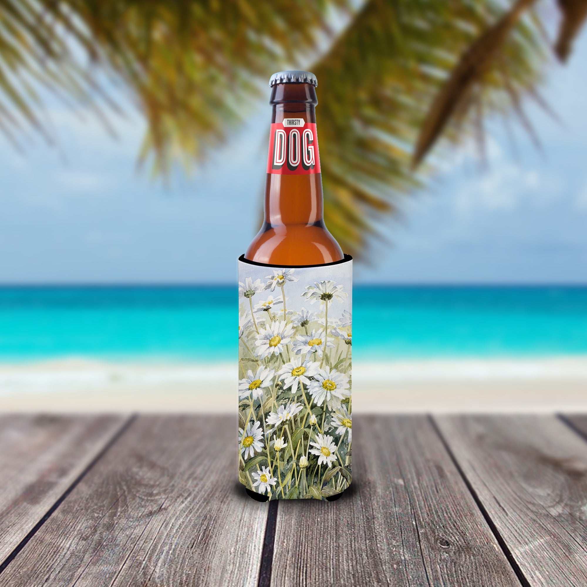 Daisies by Bettie Cheesman Slim Can Hugger , Insulated Foam Hugger for 12 oz Slim Cans, Beer Bottles & Water Bottles, Printed in USA