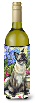 Siamese cat in the Garden Wine Bottle Hugger Gift Sleeve for Standard 750 ml Bottles, Insulated Reusable Also Fits Mini Shot & Pint Bottles